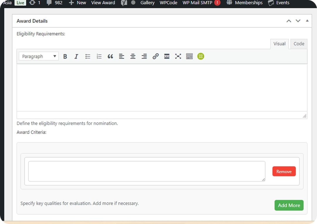 Awards Module Interface