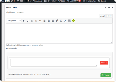 Awards Module Interface