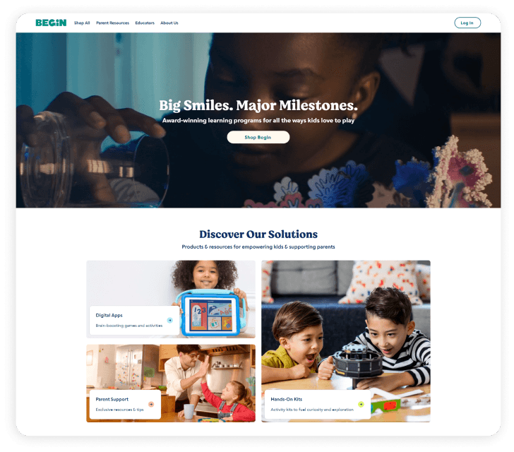 Begin Learning website homepage