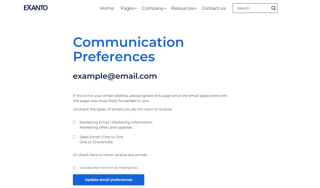 Subscription Preferences Page