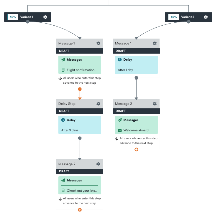 Braze Canvas journey workflow diagram