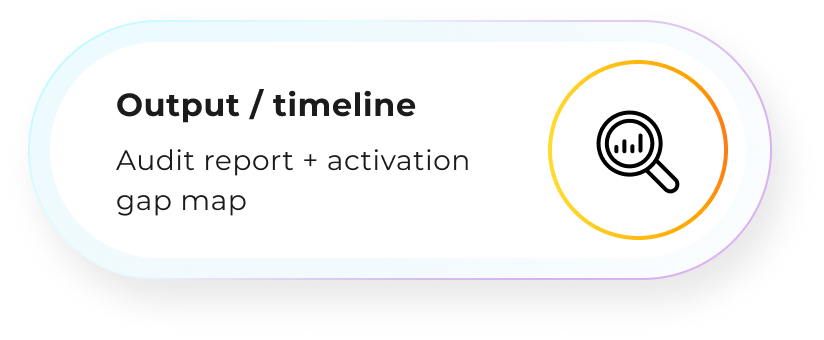 Output / timeline: Audit report + activation gap map