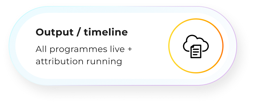 Output / timeline: All programmes live + attribution running