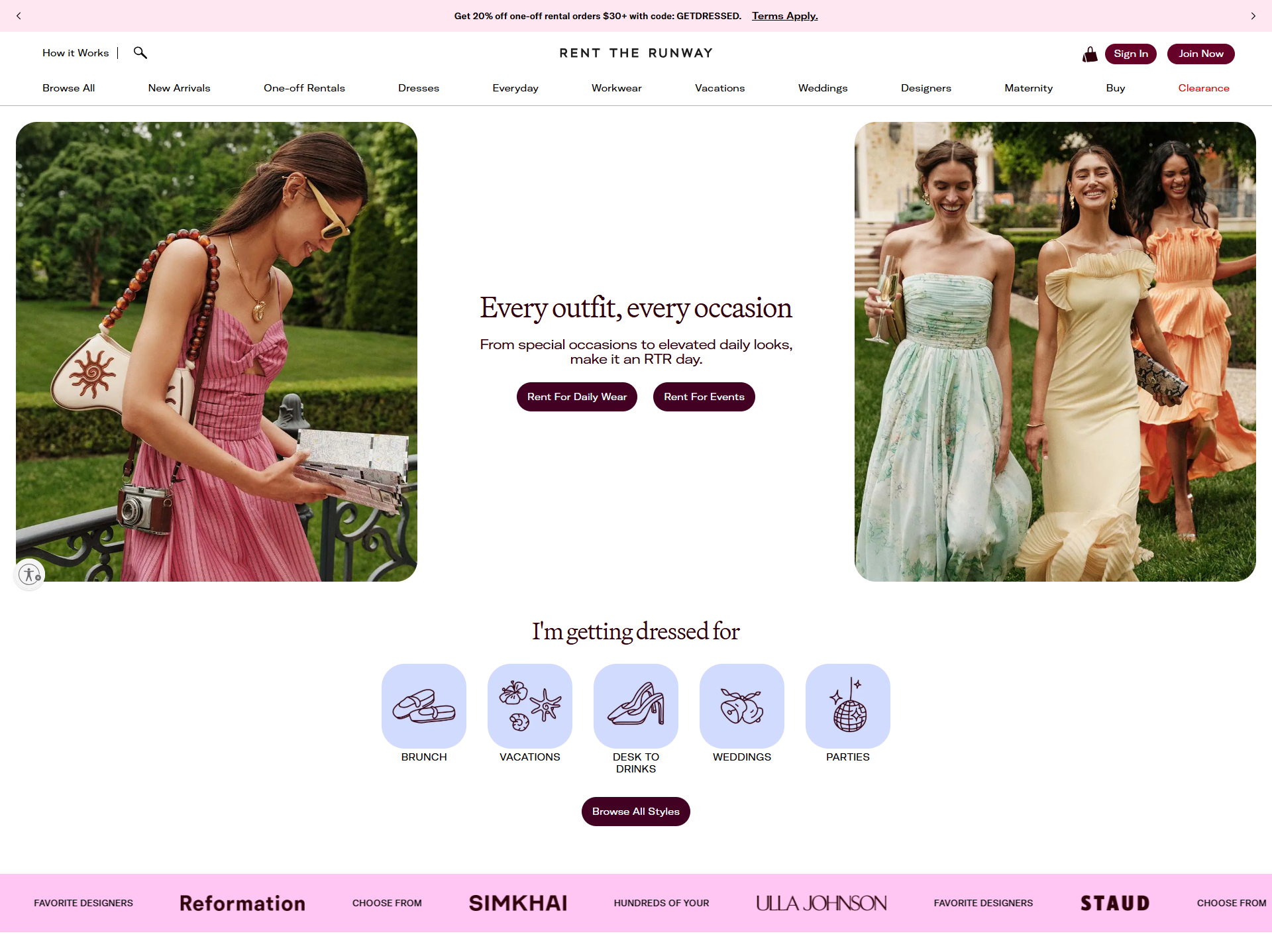 Rent the Runway website homepage mockup