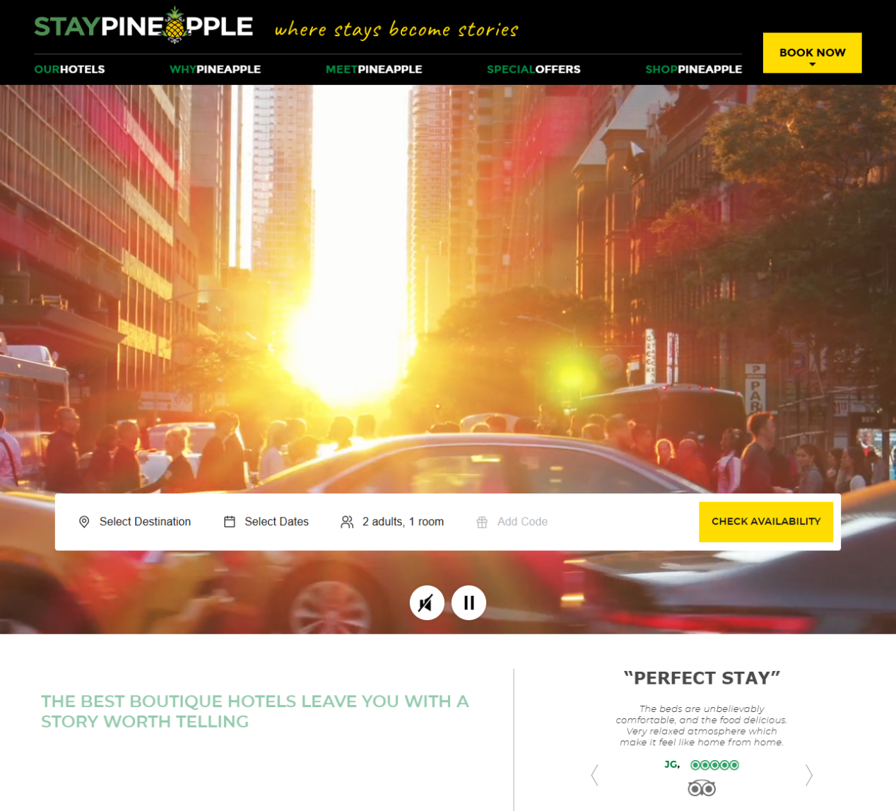 Staypineapple boutique hotel booking website