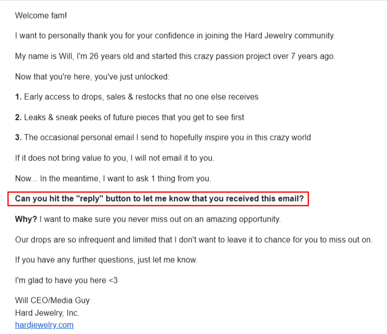 Hard jewelry email content example 
