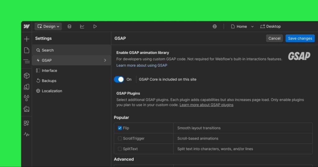 GSAP Webflow integration
