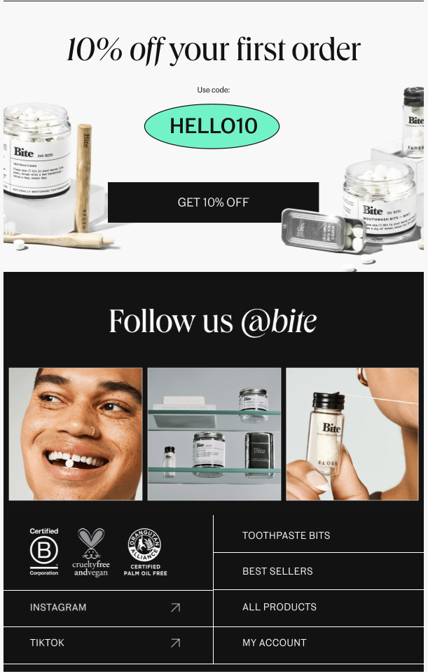 Email template from bite