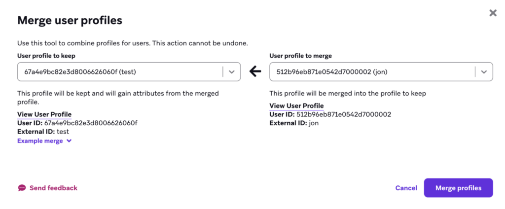 merge user profiles in braze