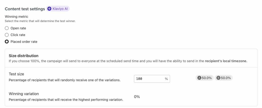 Klaviyo A/B testing for emails