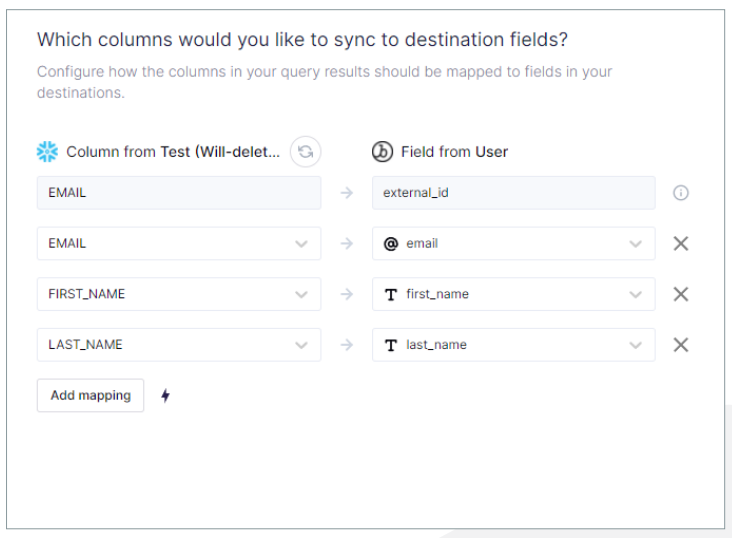 preferred columns and mapping them to the relevant Braze fields
